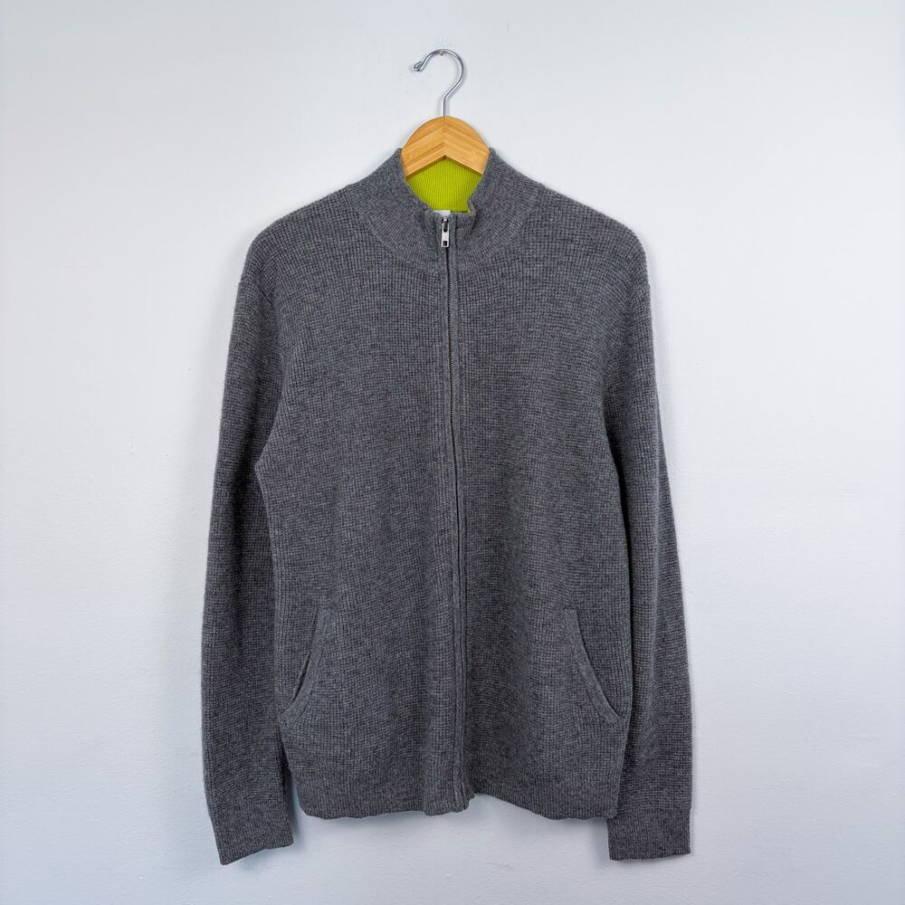 Kokun Men's Thermal Full Zip Cashmere Sweater Gray Medium
